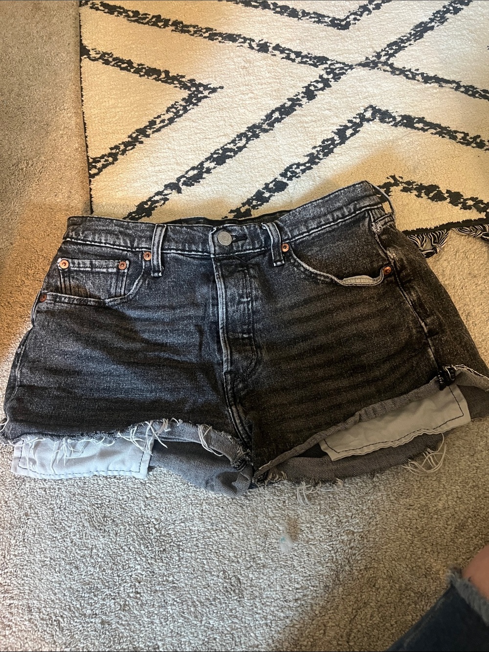 Levi's Black Washed Denim Cutoff Button Fly Shorts